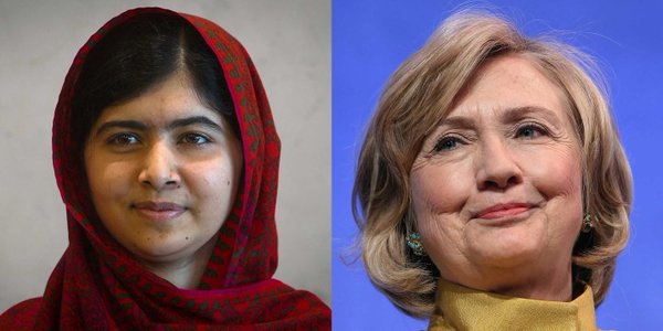 سابق امریکی وزیر خارجہ ہیلری کلنٹن اور نوبل انعام یافتہ پاکستانی طالبہ ملالہ یوسفزئی
