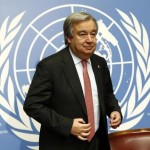 Guterres UN High Commissioner for Refugees arrives for a news conference in Geneva