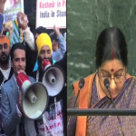 جنرل اسمبلی کے باہر سکھ رہنما بھارت کے خلاف احتجاج کرتے ہوئے