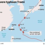 سمندری طوفان ٹرامی 13 کلو میٹر فی گھنٹہ کی رفتار سے تائیوان سے ہوتے ہوئے جاپان کے جزائر میاکوجیما کا رخ کرے گا