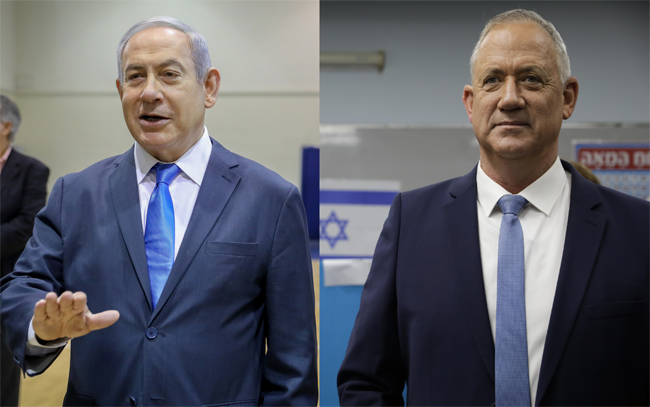 اسرائیلی وزیر اعظم بنیامین نیتن یاہو اور ان کے سیاسی حریف بینی گانتز